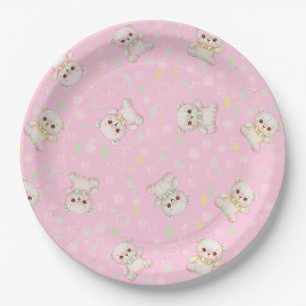 Cute Pastel Bear and Geometric Shapes Seamless Paper Plate