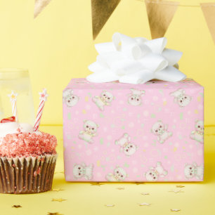 Cute Pastel Bear and Geometric Shapes Seamless Wrapping Paper