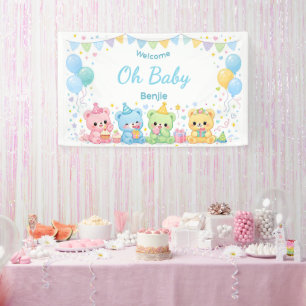 Cute Pastel Bears Baby Shower Boy Oh Baby Party Banner