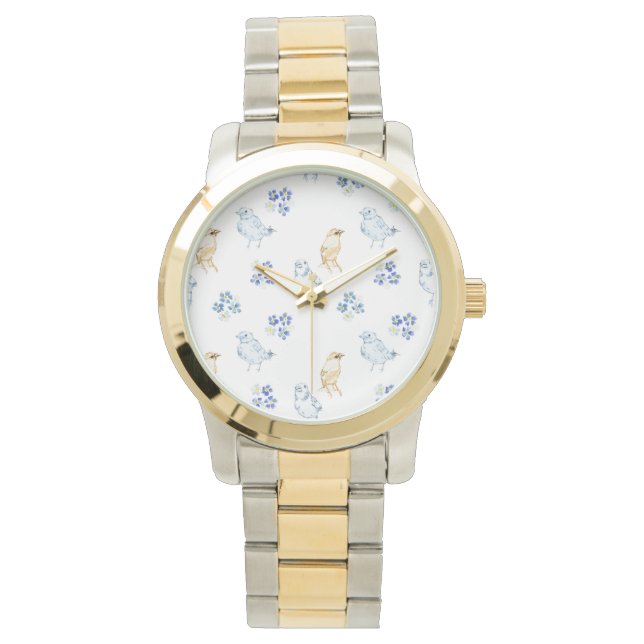 Cute pastel birds and floral seamless pattern   watch (Front)
