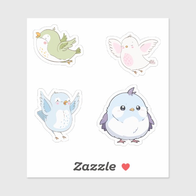 Cute Pastel Birds Vinyl Stickers (Sheet)