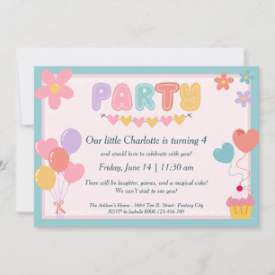 Cute Pastel Birthday Party Invitation Kids Party