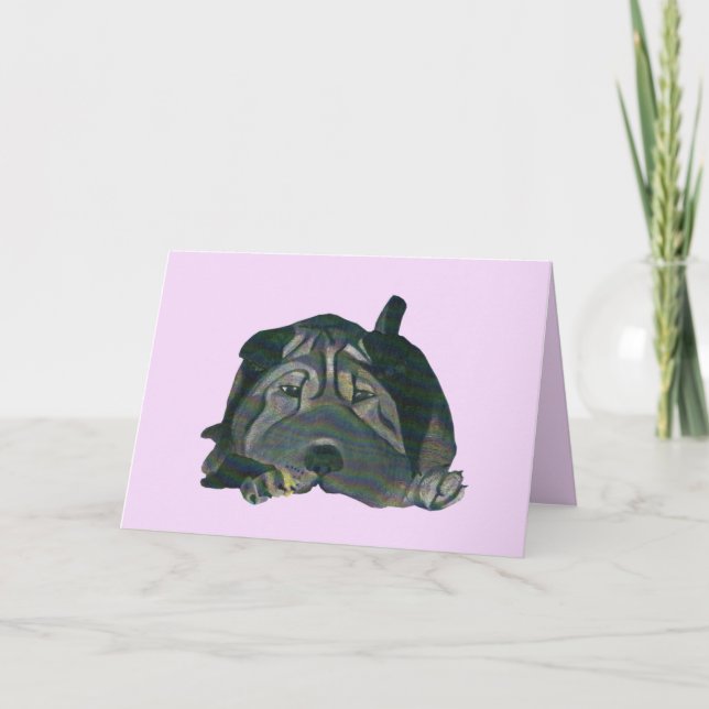 Cute Pastel Black Chinese Shar-Pei Greeting Card (Front)