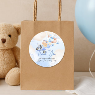 Cute Pastel Blue Brown Baby Bear Thank You  Classic Round Sticker