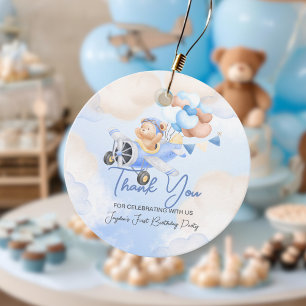 Cute Pastel Blue Brown Baby Bear Thank You Favour Tags