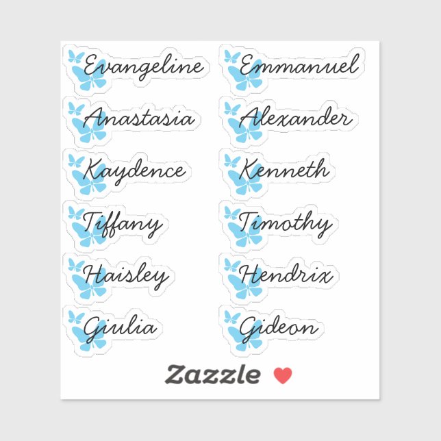 Cute Pastel Blue Butterflies Guest List 12 Names  (Sheet)