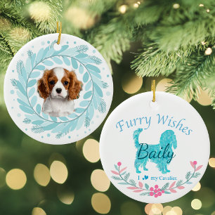 Cute Pastel Blue Cavalier   Custom Christmas Ceramic Ornament