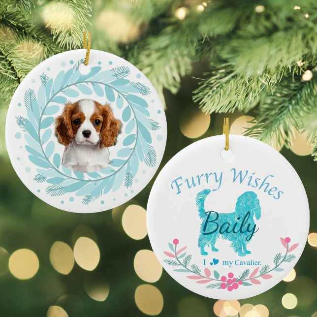 Cute Pastel Blue Cavalier | Custom Christmas Ceramic Ornament (Creator Uploaded)