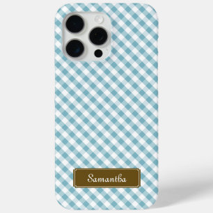 Cute Pastel Blue Gingham Pattern iPhone 15 Pro Max Case