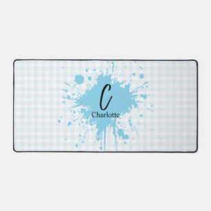 Cute Pastel Blue Gingham Pattern Desk Mat