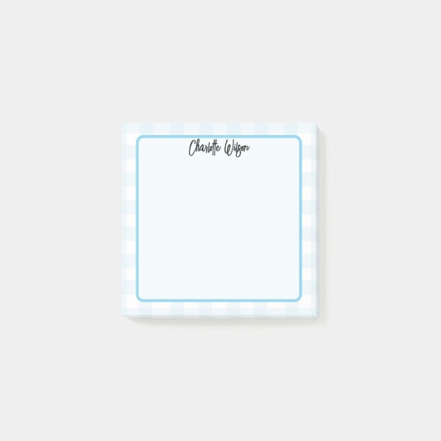 Cute Pastel Blue Gingham Pattern Notes (Front)