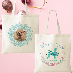 Cute Pastel Blue Poodle   Personalized Christmas Tote Bag