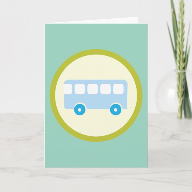 Cute Pastel Blue School Bus Icon Card (Front)