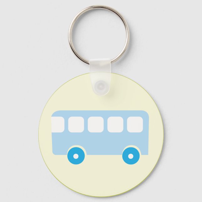 Cute Pastel Blue School Bus Icon Key Ring (Front)