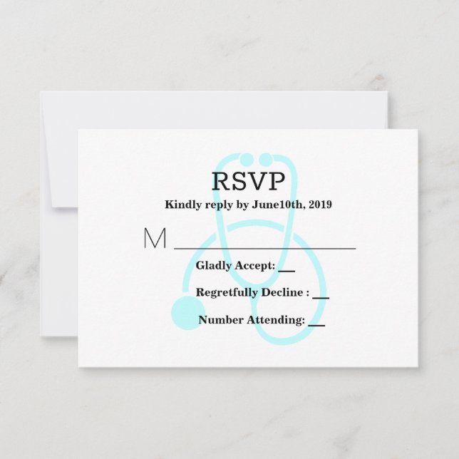 Cute Pastel Blue Stethoscope RSVP Card (Front)