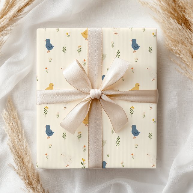 Cute Pastel Blue Yellow Chicks Wrapping Paper (Creator Uploaded)