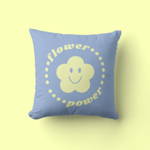 Cute Pastel Blue Yellow Daisy Smiley Face Slogan Cushion