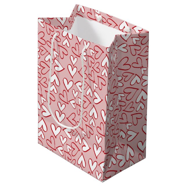 Cute Pastel Blush Pink Red Hearts Art Pattern Medium Gift Bag (Front Angled)