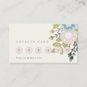 Cute Pastel Boho Blush Blue Floral 6 Punch Loyalty Business Card