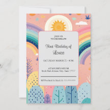 Cute Pastel Boho Rainbow & Sun Above Forest 