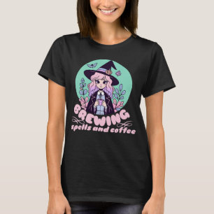 Cute Pastel Brewing Spells and Coffee Halloween T-Shirt