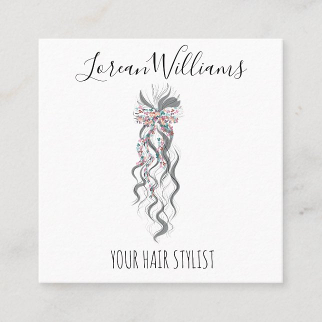 Cute Pastel Bride Wavy Hairstyle Hair Salon Floral Appointment Card (Front)