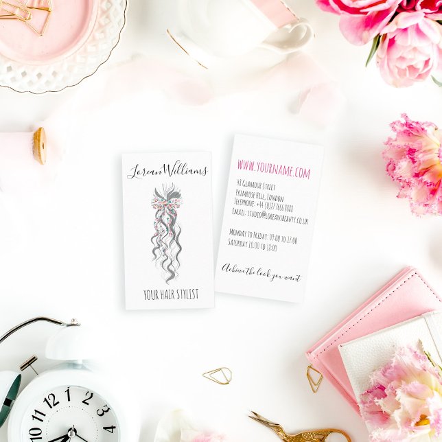 Cute Pastel Bride Wavy Hairstyle Hair Salon Floral Business Card (Creator Uploaded)