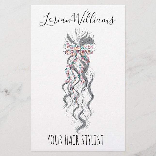 Cute Pastel Bride Wavy Hairstyle Hair Salon Floral Flyer (Front)