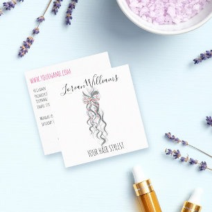 Cute Pastel Bride Wavy Hairstyle Hair Salon Floral Square Business Card