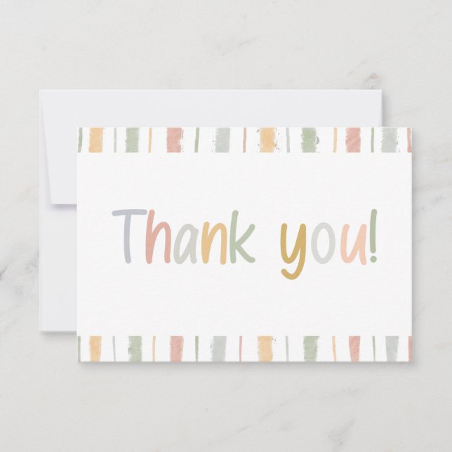 Cute Pastel Brush Strokes Stripes Baby Shower Thank You Card (Front)