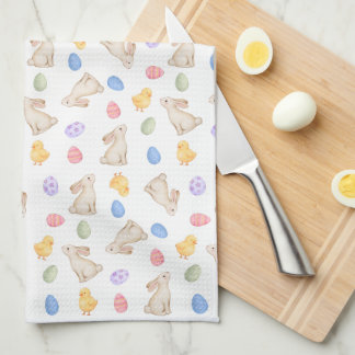 Cute Pastel Bunny Easter Eggs and Chicks  Tea Towel