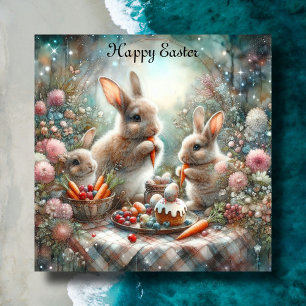 Cute Pastel Bunny Easter Picnic Christian Holiday Card