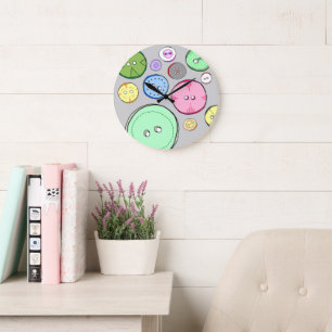 Cute Pastel Buttons Illustration Large Clock