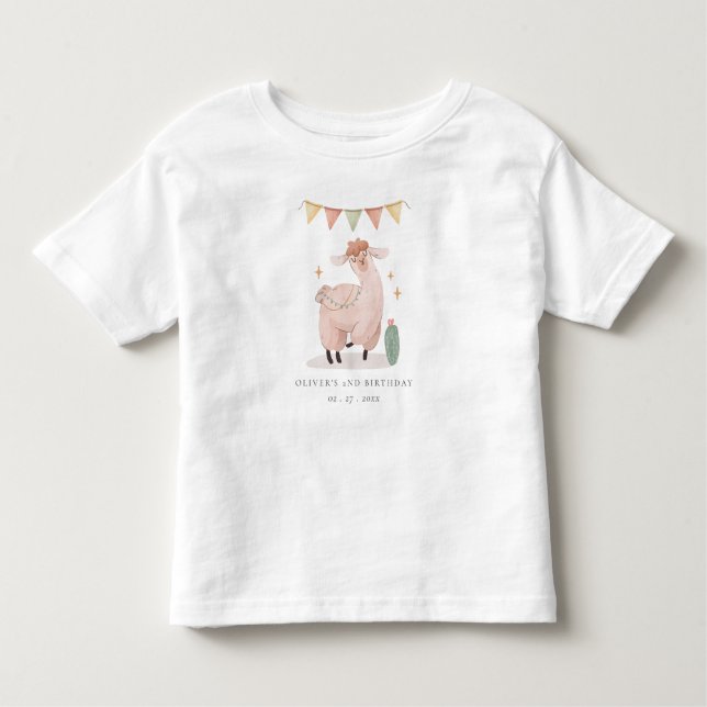 Cute Pastel Cactus Boho Llama Any Age Birthday  Toddler T-Shirt (Front)