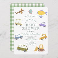 Cute Pastel Car Truck Plane Rocket Baby Shower