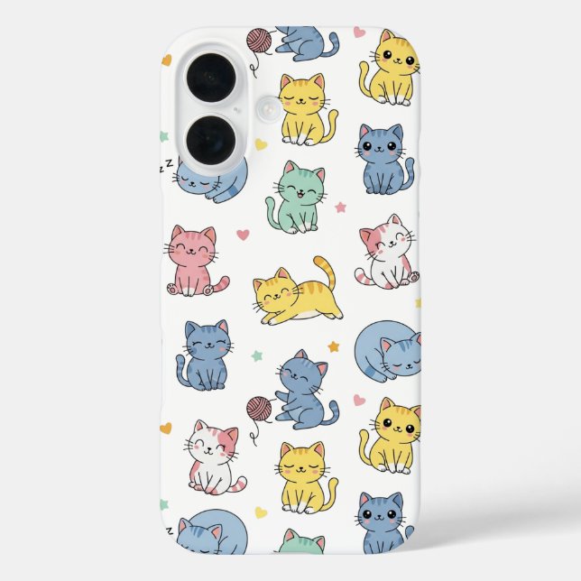 Cute Pastel Cartoon Cats Pattern Phone Case (Back)