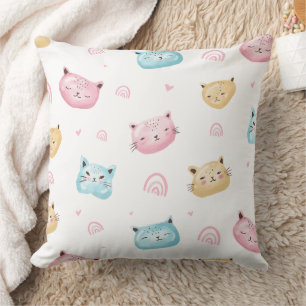 Cute Pastel Cat Faces Pattern Cushion