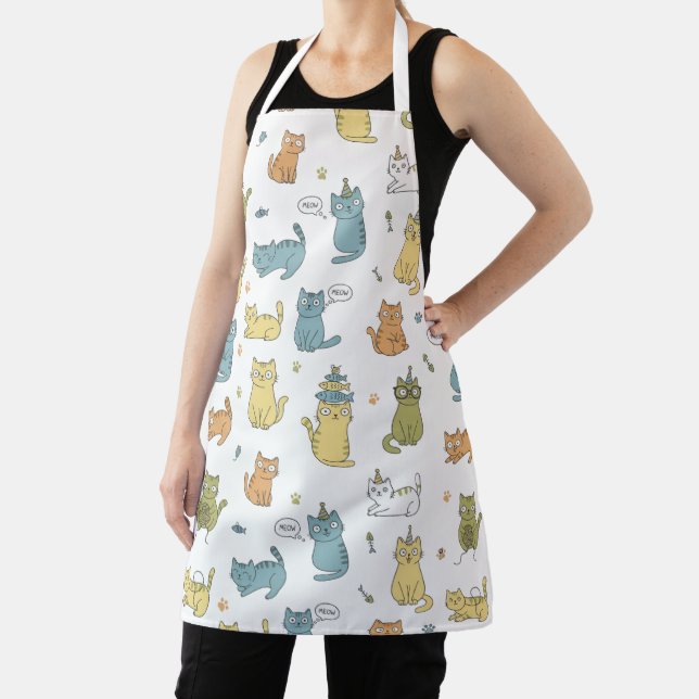 Cute Pastel  Cat Pattern Apron Gift For Cat Lovers (Insitu)