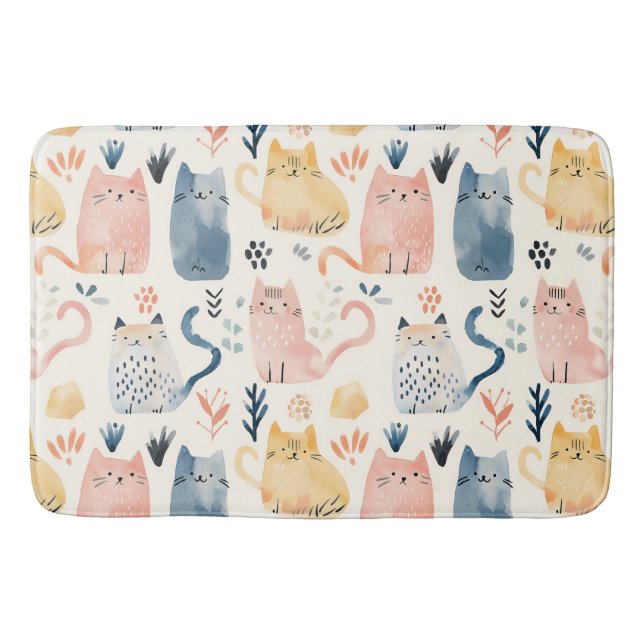 Cute pastel cat pattern  bath mat (Front)