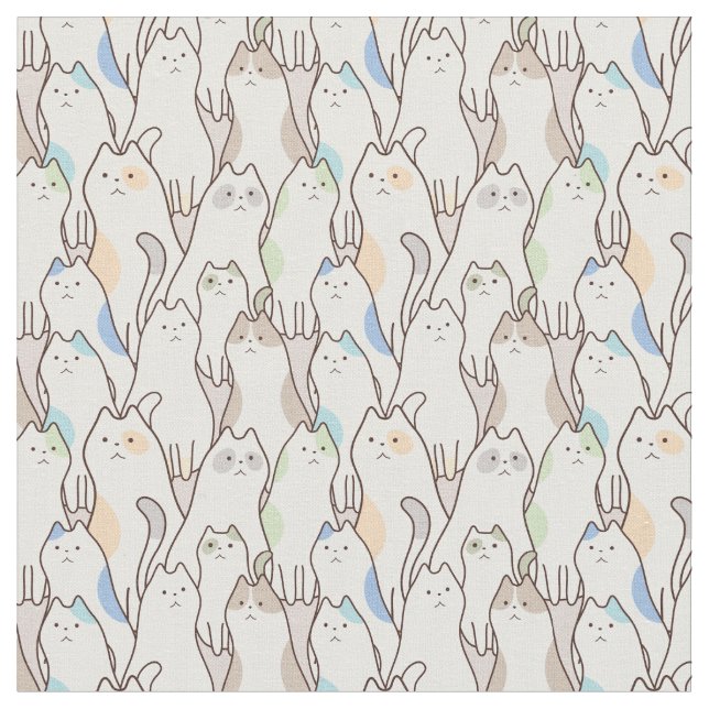 Cute Pastel Cat Pattern Fabric (Close Up)