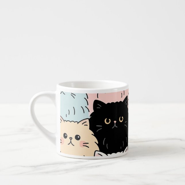Cute Pastel Cat Pattern | Kawaii Fluffy Kitty Espresso Cup (Left)