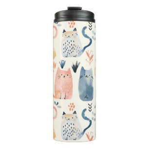 Cute pastel cat pattern thermal tumbler