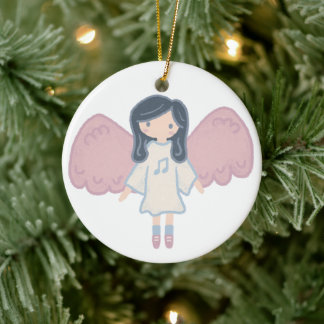 Cute Pastel Christmas Angel Custom Year Ceramic Ornament