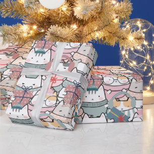 Cute Pastel Christmas Cat Wrapping Paper