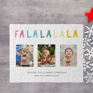 Cute Pastel Christmas Fa La La 3 Photo Collage Jigsaw Puzzle