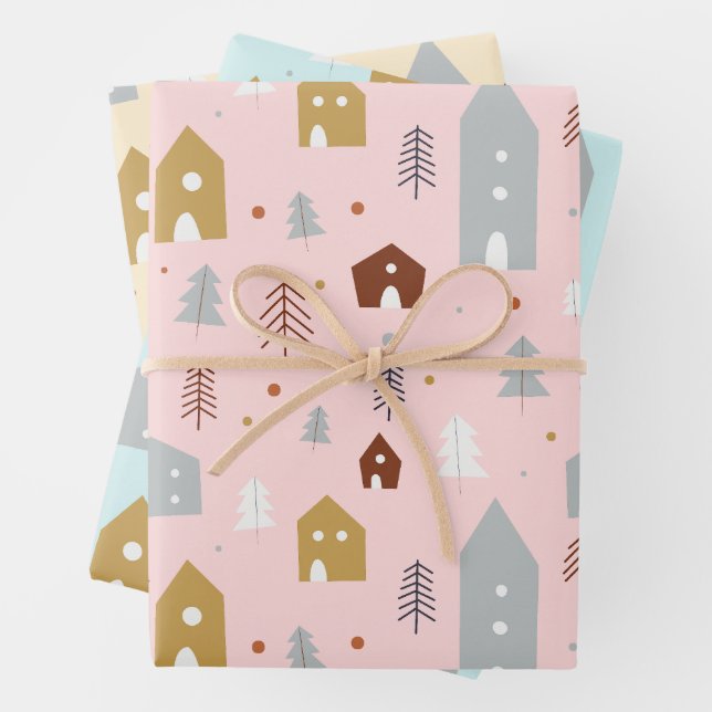 Cute Pastel Christmas Holiday Pattern Wrapping Paper Sheet (In situ)