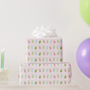 Cute Pastel Christmas Lights Pink Christmas Wrapping Paper