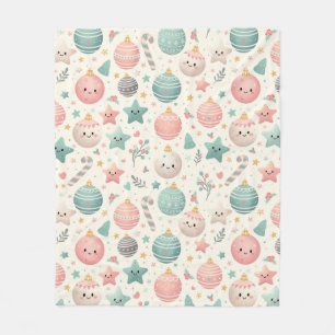 Cute Pastel Christmas Pattern Ornaments and Stars Fleece Blanket