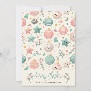 Cute Pastel Christmas Pattern Ornaments and Stars Holiday Card