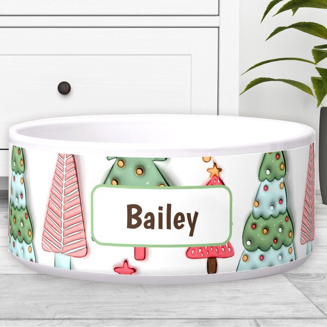 Cute Pastel Christmas Tree Custom Name Dog Pet (Cute Pastel Christmas Tree Custom Name Dog Pet Bowl)